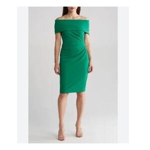 MARINA‎ Off The Shoulder Green Midi Sheath Dress NWT Size Medium